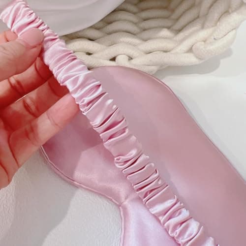 2 Pack Satin Sleep Mask for Women, Pink & Burgundy Silk-Like Eye Mask with Elastic Strap, Light Blocking Soft Eye Cover for Night Sleep, Travel, Office Nap — view 6