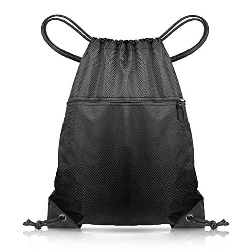 CHEPULA Drawstring Bags, Large Black Sports Backpack String Swim Drawstring Gym PE Bags for Women Men, Travel Beach Bag with Waterproof