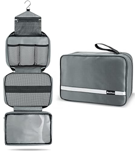 Maliton Hanging Toiletry Bag, Waterproof Foldable Wash Bag (Grey)