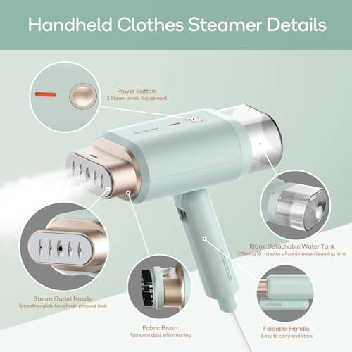 Newbealer Portable Handheld Clothes Steamer, Green — view 3