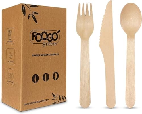 FOOGO Green 75pcs Disposable Wooden Cutlery Set, 16cm
