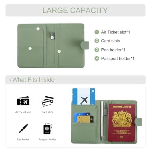 ILIYAH Passport Cover PU Leather Passport Holder Practical Travel Wallets RFID Blocking Passport Case with Card Slots Pen Holder Magnetic Closure(Green) — view 2