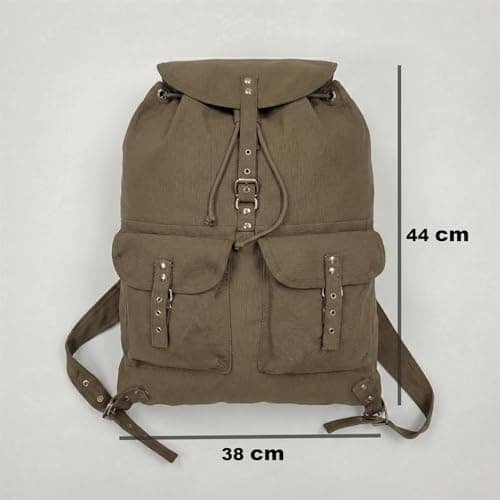 Canvas Backpack Vintage Army Style Rucksack School Gym Bag Camping Hiking Travel Sack Unisex Punk Fashion Daypack - Olive — view 3