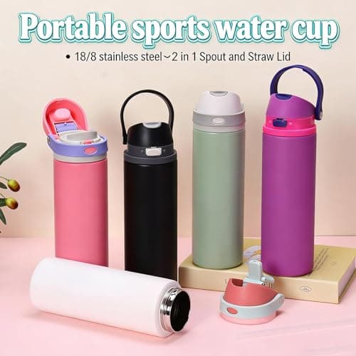 Eastrise 24oz Insulated Water Bottle with Convertible 2-in-1 Lid,Metal Water Bottle,24H Cold&12H Hot,Leakproof, Fits Car Cup Holder, BPA-Free Stainless Steel for Gym, Commute & Travel-Black — view 4
