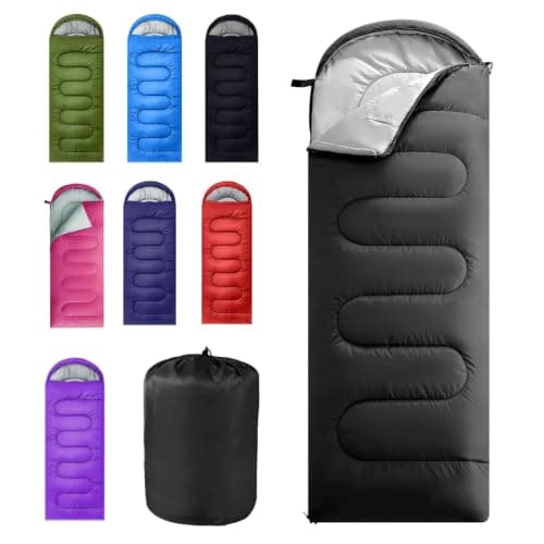 Sleeping Bag for Adults & Kids, 3‑4 Season Cold Weather, Portable Lightweight with Carry Bag, Perfect for Camping, Hiking, Backpacking & Festival Trips (Black)