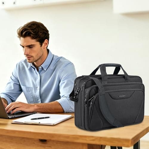 KROSER Laptop Bag Fits 17.3 Inch Laptop, Water Resistant Laptop Briefcase for Men Women Shoulder Bag Computer Bag with RFID Pockets Laptop Case for Work Travel Business School, Black — view 2