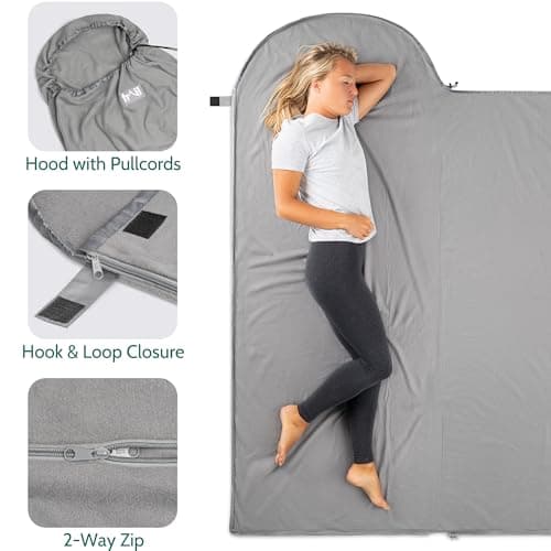 trail outdoor leisure Fleece Sleeping Bag Liner Camping Travel Sheet Single Envelope Shape with Hood and Bag (220cm x 80cm) — view 4