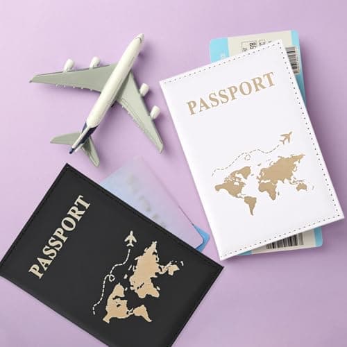 REEKNOKOL 2Pcs Passport Holder, Leather Passport Cover PU Passport Holder Travel Wallet for Passport, Credit Card, Ticket Card, Business Cards, Boarding Passes (Black+White) — view 5