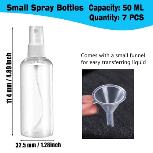 Fine Mist 7 Pack 50ml Refillable Plastic Bottles, Mini Spray Bottles Transparent Plastic Holiday Travel Bot (50ML) — view 3
