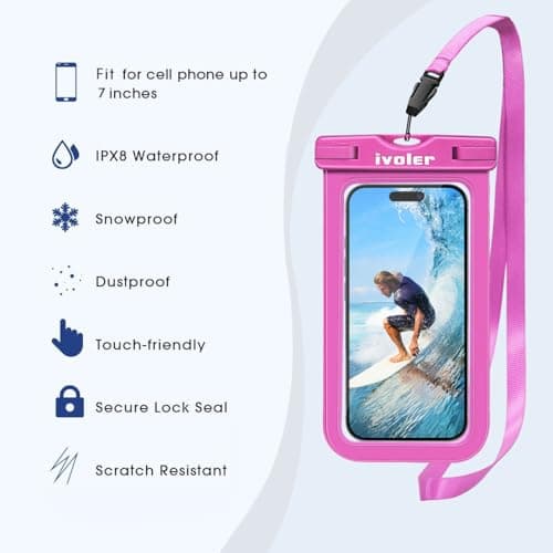 ivoler Waterproof Pouch Bag + Phone Case, Pink — view 3