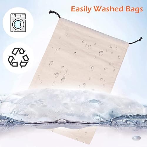 MISSLO Set of 3 Cotton Breathable Dust-Proof Drawstring Storage Pouch Multi-Functional Bag，Beige (Pack 3 L) — view 5