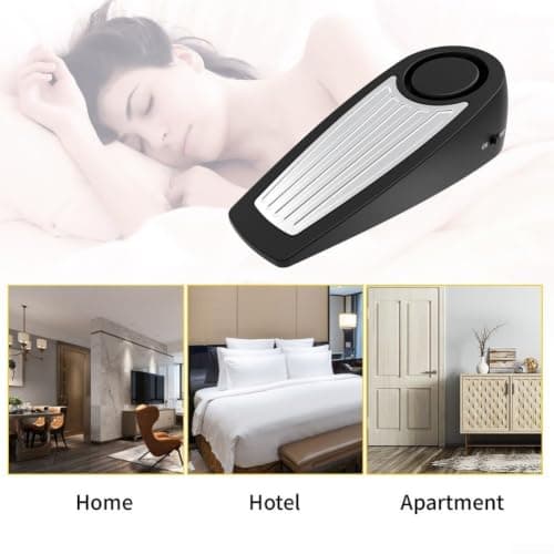 Door Stop Alarm 130dB Loud Security Device Vibration Sensor Anti-Theft Wedge for Hotel Travel Home Apartment Dorm Safety Non-Slip Base(Black) — view 2