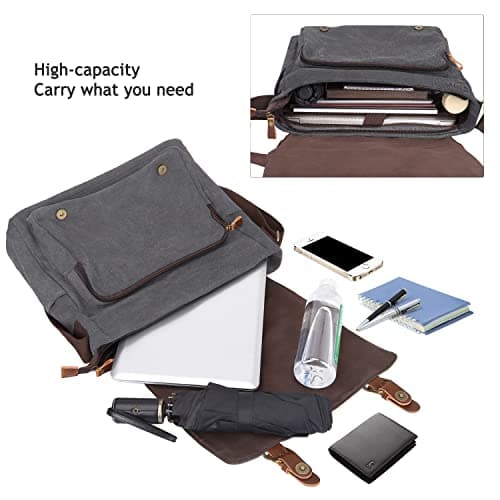 S-ZONE Men's Messenger Bag Crossbody Shoulder 14-17.3Inch Laptop Vintage Canvas Briefcase Satchel for Work School Traveling Daily Use Multiple Pocket — view 4