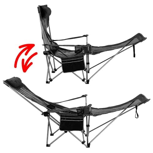 Livhome Camping Chairs Folding Recliner Chair Adjustable with Detachable Footrest Headrest Cupholder Pocket Lightweight Portable Reclining Camp Fold up for Outdoor Beach Garden (Black) (31141) — view 4