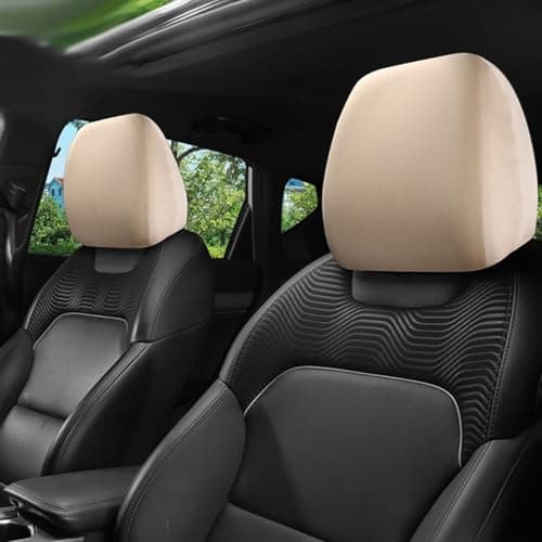 Alanmoship 4-Pack Elastic Car Headrest Protector Covers Soft Breathable Fabric Common Fit For Truck SUV Seats Neck Support Travel Comfort Beige 24X26cm — view 5