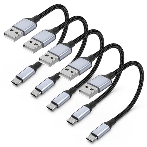 Short USB A to USB C Charger Cable for Car, 5-Pack 1 ft (0.3m) Small USBA to USBC Fast Charging Cable Short, Durable Nylon 30CM USBC Cord, Lead Multi Pack for iPhone 17 16 15 Samsung, Huawei, Pixel