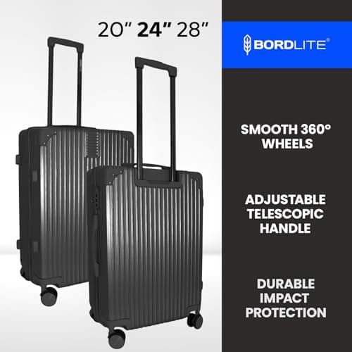 Bordlite 24 Inch Medium Suitcase (65x41x25cm) Lightweight ABS Hard Shell Checked Luggage – Durable Travel Case with 360 Spinner Wheels, Telescopic Handle & Combination Lock – Black — view 3