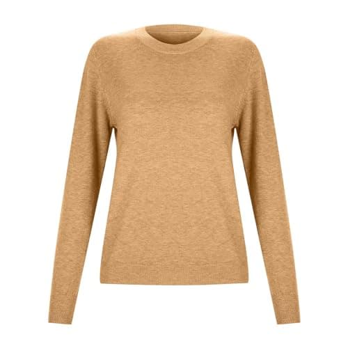 Women's Winter Crew Neck Long Sleeve Travel Hiking T-Shirt Pullover Vest Wool, khaki, L — view 4