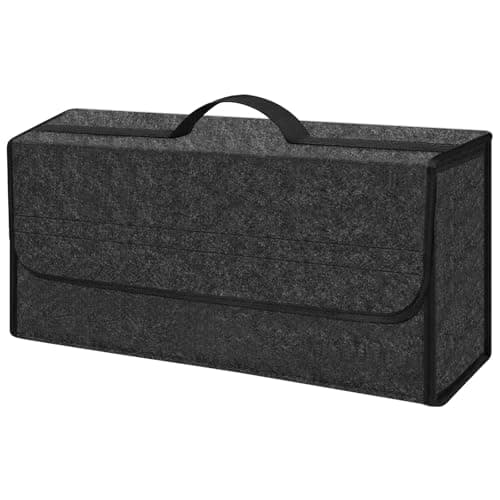 vsshe Car Boot Organiser Bag Anti Slip Foldable, Large Flip-Top Felt Trunk Organiser Hook and Loop, Car Boot Tidy for Tools Breakdown Emergency Travel Tidy for All Vehicles(50 x 17 x 23 cm Grey)