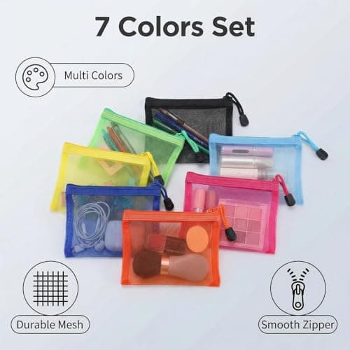 7PCS Small Zip Pouch Set, Portable Mini Cosmetic Bag & Travel Toiletry Pouch, Multicolor Canvas Coin Purse & Accessory Organizer for Handbag, Daily Toiletry Bags for Women & Girls (7) — view 3