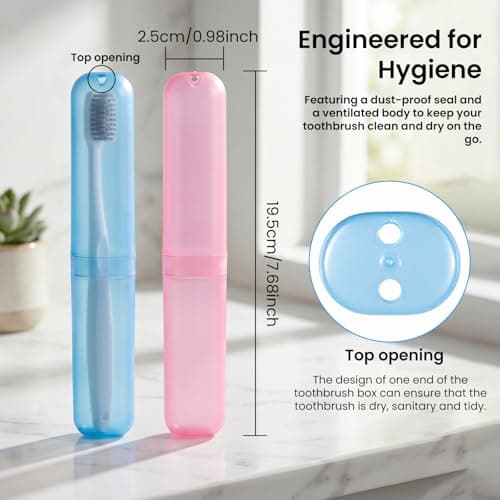 2pcs Travel Toothbrush Case, Toothbrush Cover for Travel with Drain Hole, Matte Blue Pink Toothbrush Case Storage Box for Travel Camping School Business — view 2