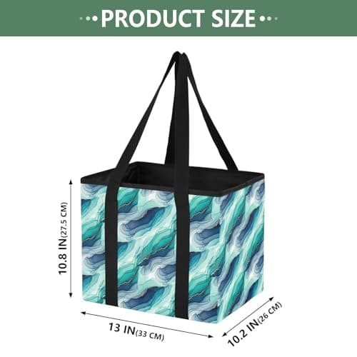 Grckit Car Trunk Organizer Teal Hues Fluid Texture Heavy Duty Collapsible Storage Tote Bag with Reinforced Handles for Shopping Travel Picnic — view 2