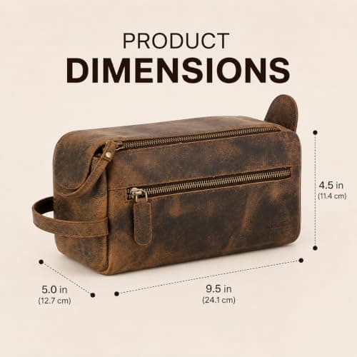 KomalC Premium Buffalo Leather Unisex Toiletry Bag Travel Dopp Kit (Distressed Tan) — view 3