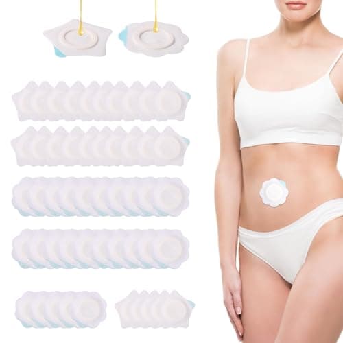 TRLREQ 50 Pcs Self-Adhesive Castor Oil Pack Wrap, Organic Cotton Belly Button Patch Kit for Detox & Muscle Relief (Castor Oil Not Included)