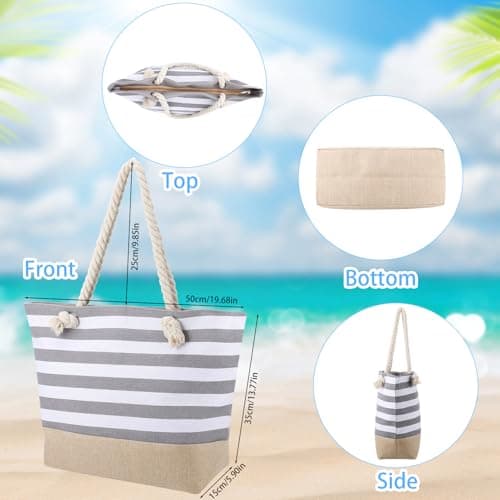 ViEinkaufen Waterproof Beach Bag, Grey Beach Bags for Women with Zipper — view 4