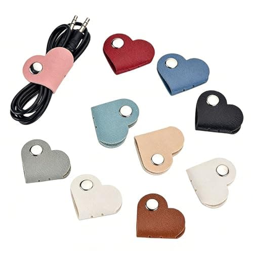 PureSphere 10-Pack Heart Shape PU Cable Tidy Straps, Random Multicolour