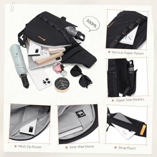GOLF SUPAGS Sling Crossbody Bag for Men Women Tactical Shoulder Daypack Anti-Theft Cross Body Chest Bags for Casual Travel Hiking Sport Gym Motorcycle (Black) — view 2