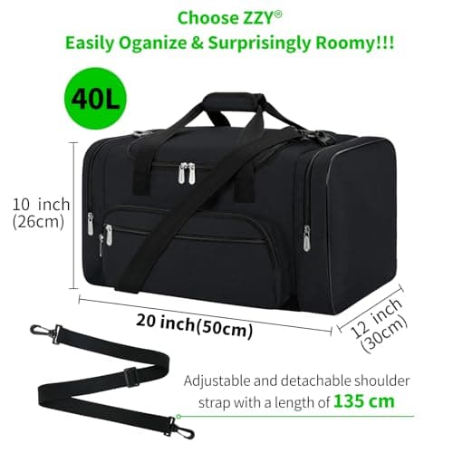 ZZY Gym Duffle Bag, 40L Sports Holdall, Black — view 5