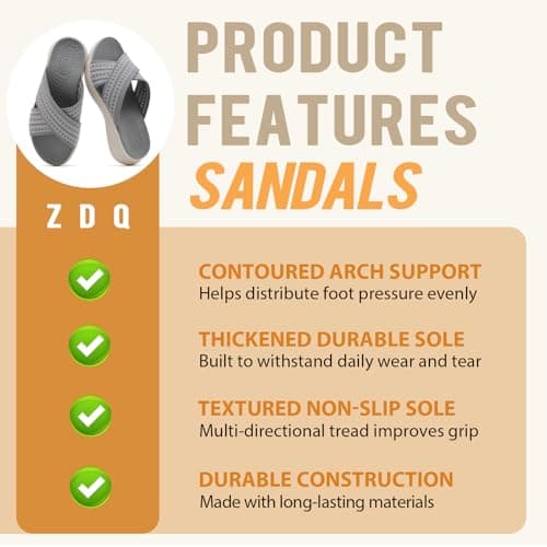 ZDQ Sandals for Women with Arch Support Lightweight Breathable Summer Slides Casual Cushion Walking Sandals for Daily Wear Grey 7.5 — view 2