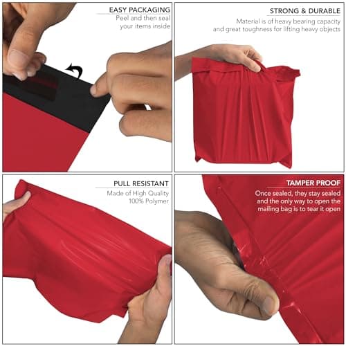 ISOUL 60 Mixed Size Red Mailing Bags, Self Seal 4 Size Strong Waterproof Poly Plastic Envelopes for Parcels, Packaging, Small, Medium, Large Mail, Shipping Delivery Bags — view 6