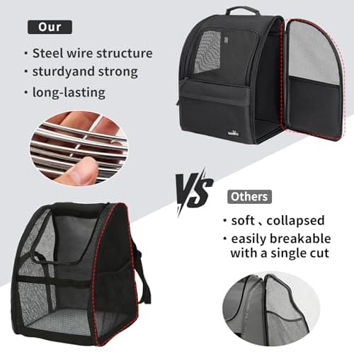 Wakytu Cat Carrier Dog Backpack, steel wire frame for higher stability, 600D durable Oxford fabric, cat and dog carrier backpacks for travel (Black, 2-7kg) — view 2