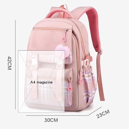 Black Girls Plaid Preppy Backpack Aesthetic Y2k School Rucksack Large Capacity Lightweight Laptop Daypack Cute Travel Backpack with Zip Side Pocket for College Students Casual Anti-Theft Daypack Age11 — view 3