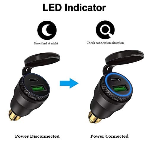 iMESTOU Aluminium DIN Plug USB C Charger 30W 5A Power Delivery Motorcycle Dual USB Charger QC 3.0 Quick Charge Power Adapter Waterproof Fits for 12V-24V BMW Ducati Triumph Hella DIN Socket — view 2