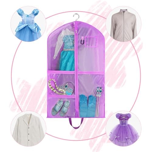 OSDUE Clothes Covers, 40 inch WaterproofHanging Garment Bags with 5 Zipper Pocket and ID Slot Pockets Foldable Kids Dance Costume Garment Bag Travel Storage Bag for Dancers Travel Competitions(Purple) — view 6