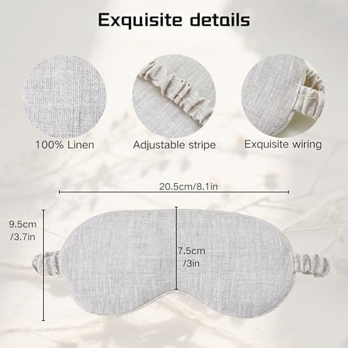 Pure Linen Eye Mask, 100% Linen Eye Mask for Girls,Travel Breathable Sleep Mask,Adjustable Strap, Hypoallergenic, Cooling with Travel Bag Gift Package(Oat) — view 2