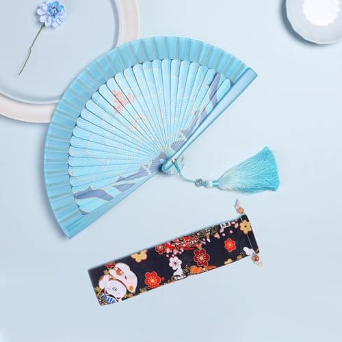 DRAFIDEEP Hand Fan Bag Case 4Pcs Japanese Style Drawstring Closure Lightweight Polyester Cotton for Personal Desk Fan and Travel — view 5