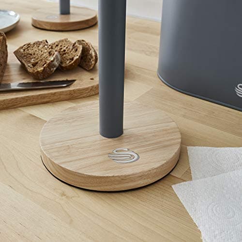 Swan SWKA17511GRYN Nordic Scandi Towel Pole/Kitchen Roll Holder with Non-Slip Wooden Base, Slate Grey, steel, Holds 1 Paper — view 4