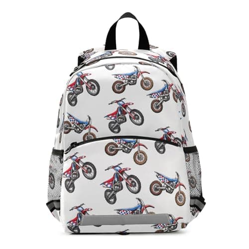 Mnsruu Toddler Backpack, Motorcycle Pattern Kids Nursery Bag for Boys Girls, Preschool Kindergarten Bookbag Travel Daycare Bag with Reflective Strip