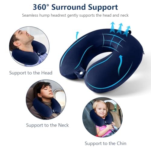 URAQT Travel Pillow, Memory Foam U Shaped Neck Pillow, Blue — view 5