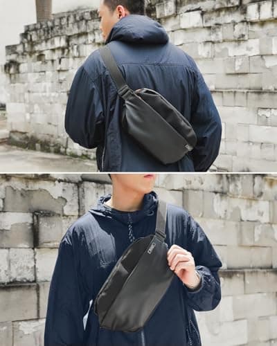 Sling Bag with RFID Blocking for Men & Women, Crossbody Chest Shoulder Bag with Water Bottle Holder for Travel, Cycling, Work, Sport, Hiking-Black — view 6