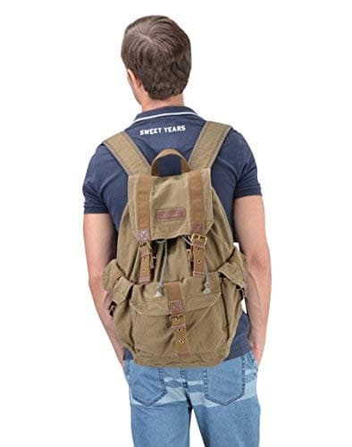 GOOTIUM Canvas Backpack - Vintage Outdoor Rucksack Travel Day Pack, Army Green — view 5