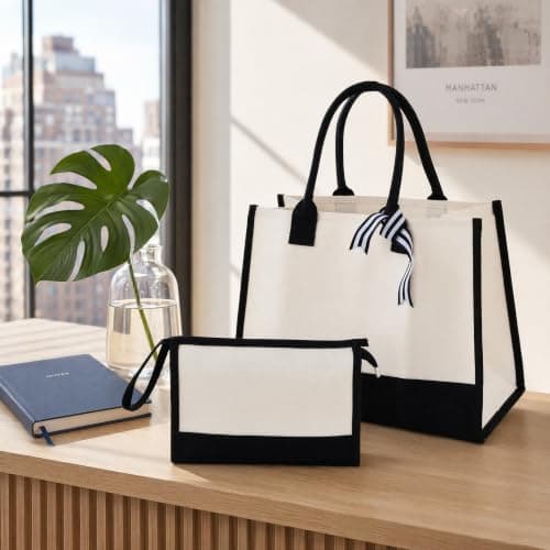 Jute Canvas Tote Bag, Large Capacity Travel, Reusable Shoulder Handbag, Foldable Waterproof Shopping, DIY Jute Beach Tote with Cosmetic Bag for Wedding, Birthday, Holiday, Beach — view 2
