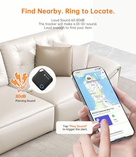 NOVOO Smart Tag for Apple Find My (iOS Only), Loud 80dB Alarm Item Finder, Replaceable Battery Tracker with Child-Safe Lock, Key & Wallet Tracker, Luggage Finder (4 Pack with Key Rings & Battery Tool) — view 6