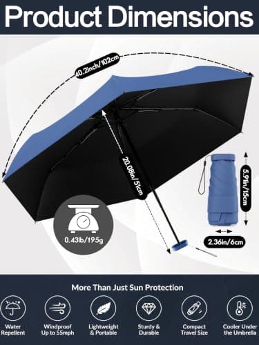 Mini Travel Umbrella for Sun Protection, SPF 50+ Compact UV Umbrella — view 4