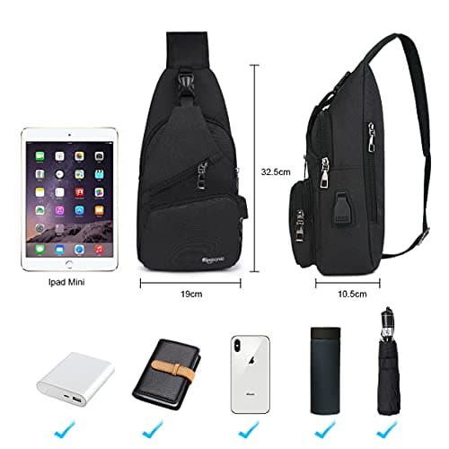 flintronic Sling Bag, Anti-Theft Chest Bag Small Shoulder Bag, Men's Rucksack with USB Charging Port & Reflective Strip, Crossbody Backpack for Outdoor Hiking and Traveling - USB Cable Included — view 2
