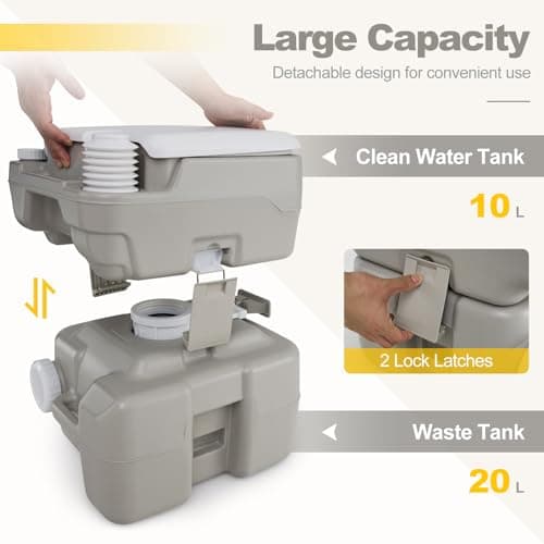TANGZON Portable Camping Toilet, 20L Chemical Toilet with Flush Pump — view 4